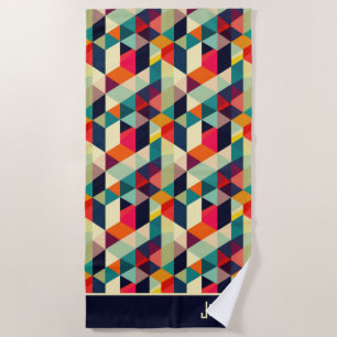 3D Geometric Pattern RETRO Aesthetic Name Beach Towel