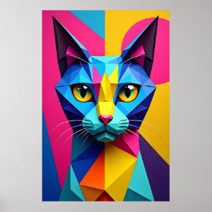 3D Geometric Pop Art Cat Poster