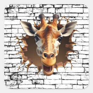 3D Giraffe Wall Break Art – Realistic Safari Square Sticker