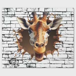 3D Giraffe Wall Break Art – Realistic Safari Wrapping Paper