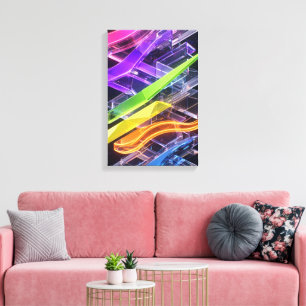 3D Glass Ribbons Sculpture with Rainbow Light Neo Canvas Print