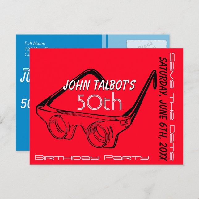 3D Glasses 50th Birthday Save the Date Announcement Postcard (Front/Back)