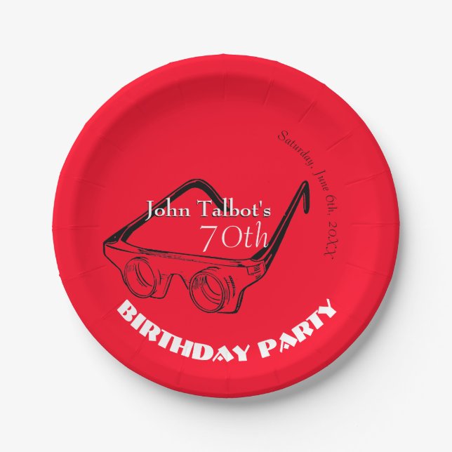 3D Glasses 70th Birthday Party Paper Plate (Front)