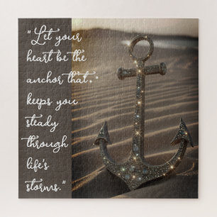 3D Glitter Anchor Sunset Beach Sand Grey Grey Jigsaw Puzzle
