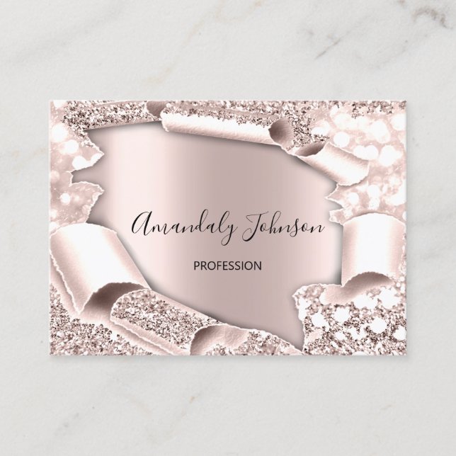 3D Glitter Makeup Event Planner ROSE  Pink Business Card (Front)
