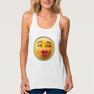 3D Glossy Kissy Face Emoji Plump Red Lips Heart Po Singlet