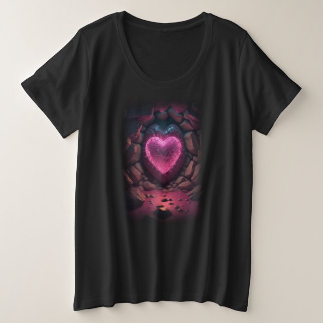 3d Glowing Heart Deep Inside Plus Size T-Shirt (Design Front)