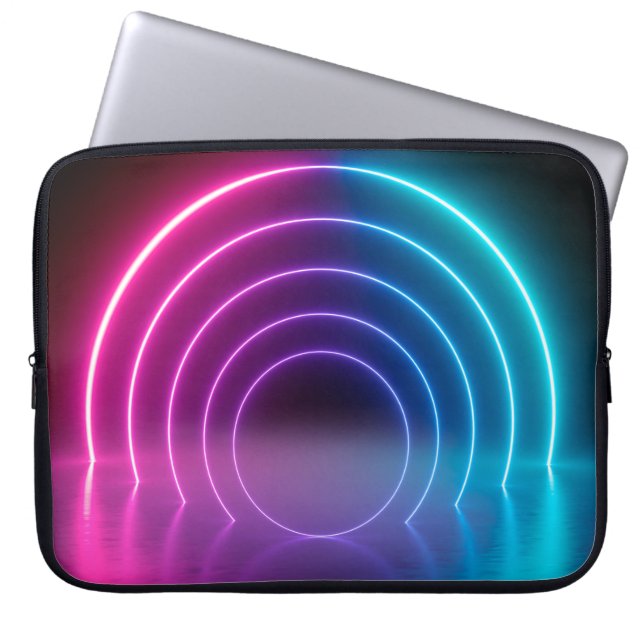 3d, glowing lines, tunnel, neon lights, virtual re laptop sleeve (Front)