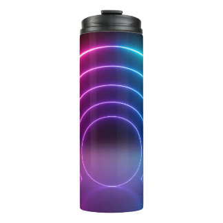 3d, glowing lines, tunnel, neon lights, virtual re thermal tumbler