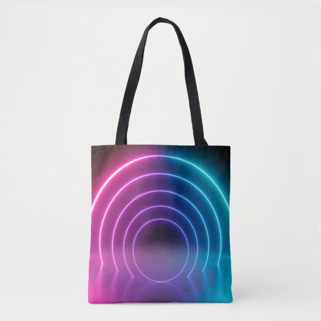 3d, glowing lines, tunnel, neon lights, virtual re tote bag (Front)