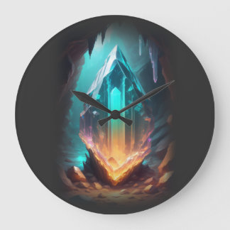 3D Glowing Stone Orange Teal Large Clock