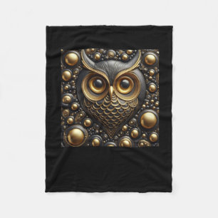 3d Gold Black Owl Sticker Fleece Blanket