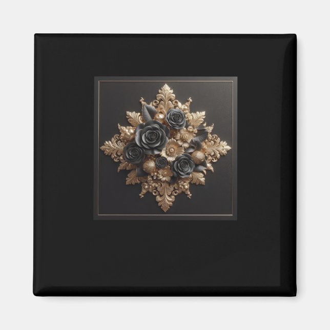 3d Gold Black Roses #22 Sticker  Magnet (Front)