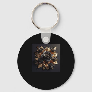 3d Gold Black Roses #4 Sticker Key Ring