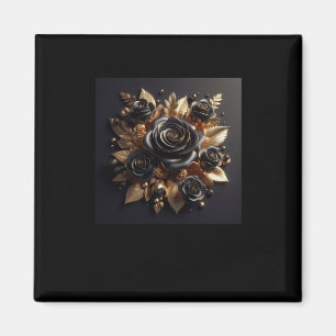 3d Gold Black Roses #4 Sticker  Magnet