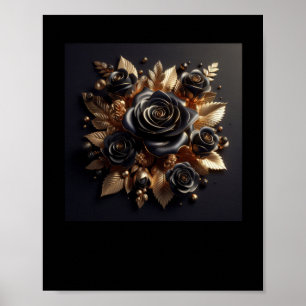 3d Gold Black Roses #4 Sticker Poster