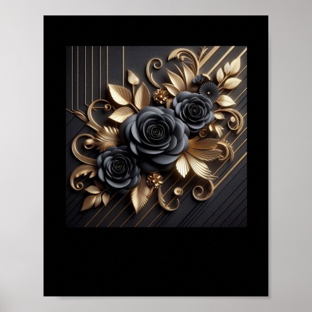 3d Gold Black Roses #7 Sticker  Poster (Front)
