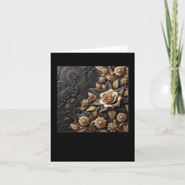 3d Gold Black Roses #8 Sticker  Card (Front)