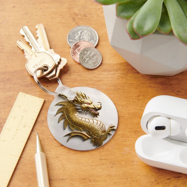 3D Gold Dragon Emblem Key Ring (Desk)