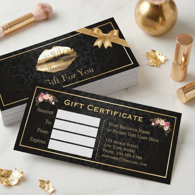 3D Gold Lips Makeup Artist Floral Gift Certificate (Creator Uploaded)