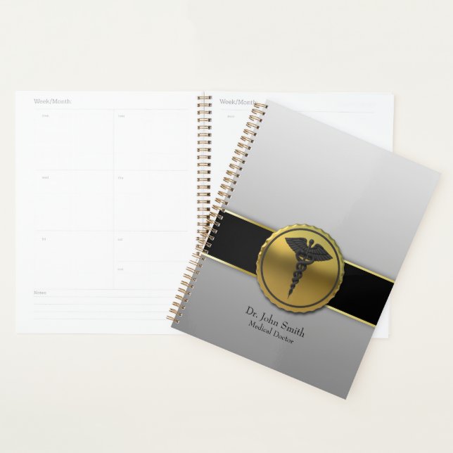 3D Gold Medical Caduceus Emblem Professional Planner (Display)