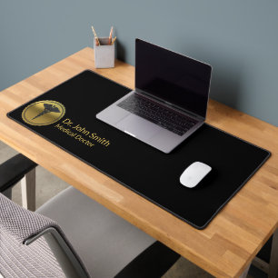 3D Gold Medical Caduceus Professional Emblem Desk Mat