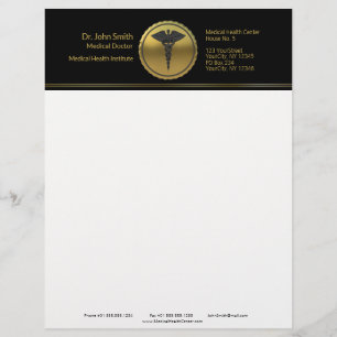 3D Gold Medical Professional Caduceus Emblem Custom Letterhead