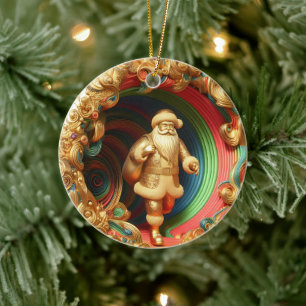 3d Gold Santa Clause Ceramic Tree Decoration