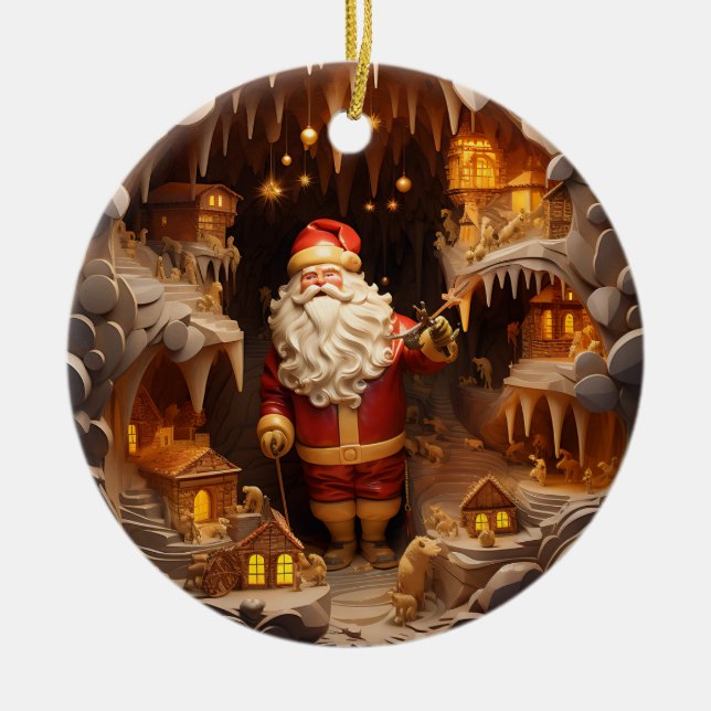 3d Gold Santa Clause Ceramic Tree Decoration (Front)
