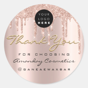 3D Gold Thank You For Choosing Logo Name Rose Drip Classic Round Sticker