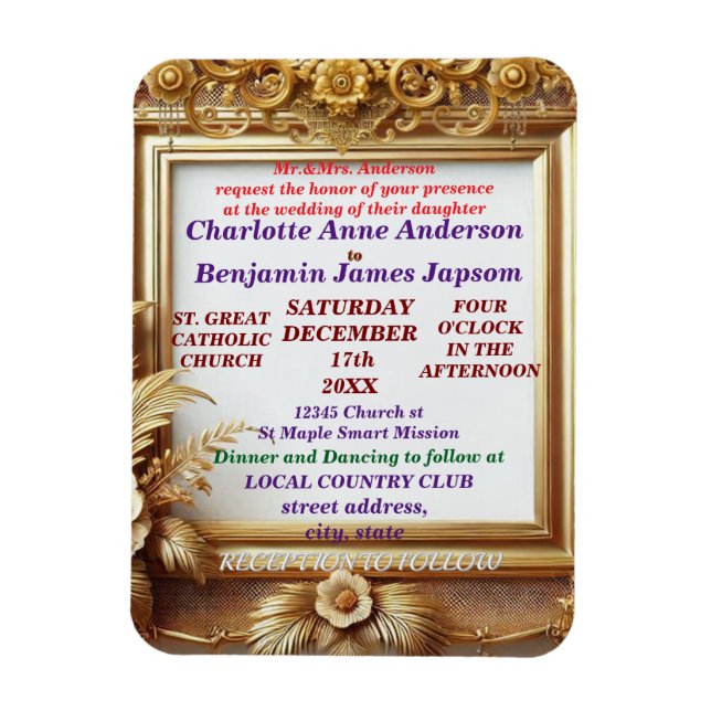 3D Golden Floral Botanical Frame Magnet (Vertical)