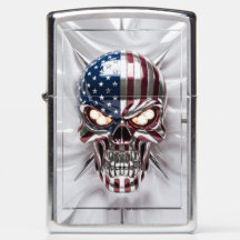 3D Golden Skull Emblem with American Flag Pattern