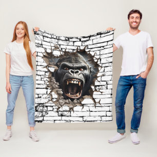 3D Gorilla Wall Break Art – Realistic Safari Fleece Blanket