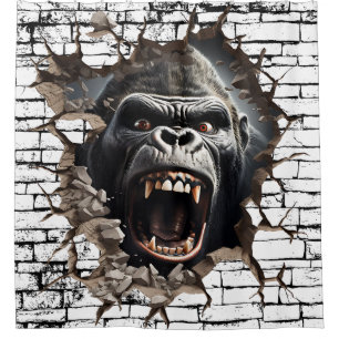 3D Gorilla Wall Break Art – Realistic Safari Shower Curtain