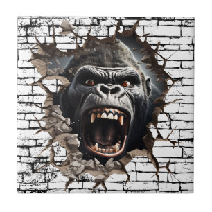3D Gorilla Wall Break Art – Realistic Safari Tile
