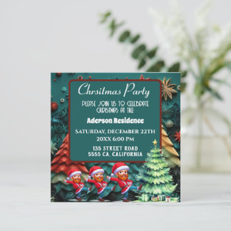 3d Green Christmas Trees | Funny Vangogh Dance Invitation