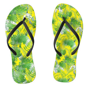 3D Green Leaves Pattern 01x4 B Yellow BG Jandals