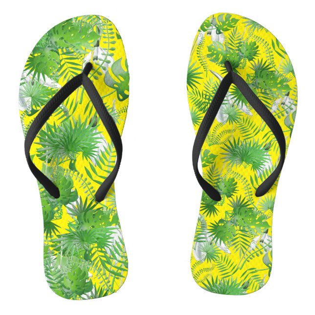 3D Green Leaves Pattern 01x4 B Yellow BG Jandals (Footbed)