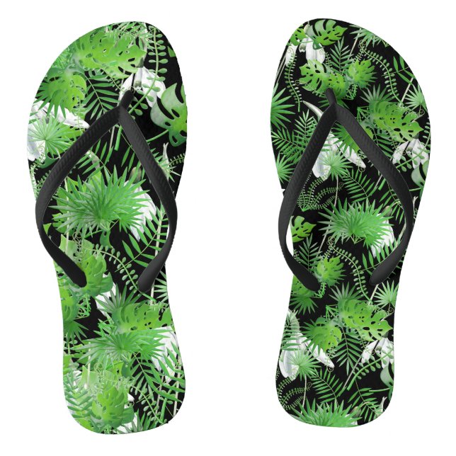 3D Green Leaves Pattern 01x4 Black BG Jandals (Footbed)