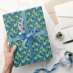 3D Green Leaves Pattern 01x4 Blue BG Wrapping Paper