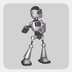 ♪♫♪ 3D Halftone Sci-Fi Robot Guy Dancing Square Sticker