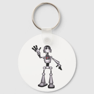 3D Halftone Sci-Fi Robot Guy Waving Key Ring