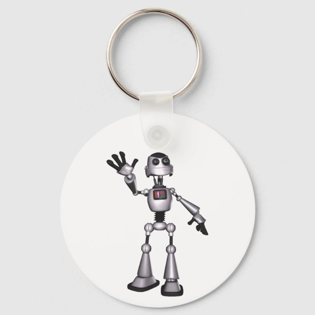 3D Halftone Sci-Fi Robot Guy Waving Key Ring (Front)