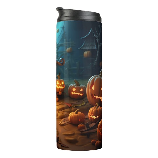 3d Halloween Pumpkin Haunted house Thermal Tumbler (Rotated Right)
