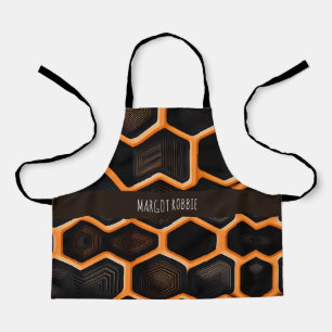 3D honeycombs Orange Geometric Pattern Apron
