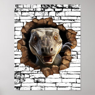 3D Iguana Wall Break Art – Realistic Safari Poster