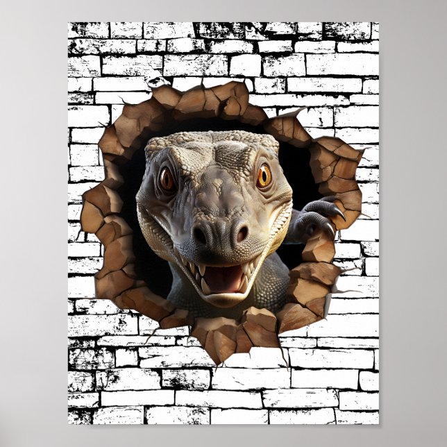 3D Iguana Wall Break Art – Realistic Safari Poster (Front)