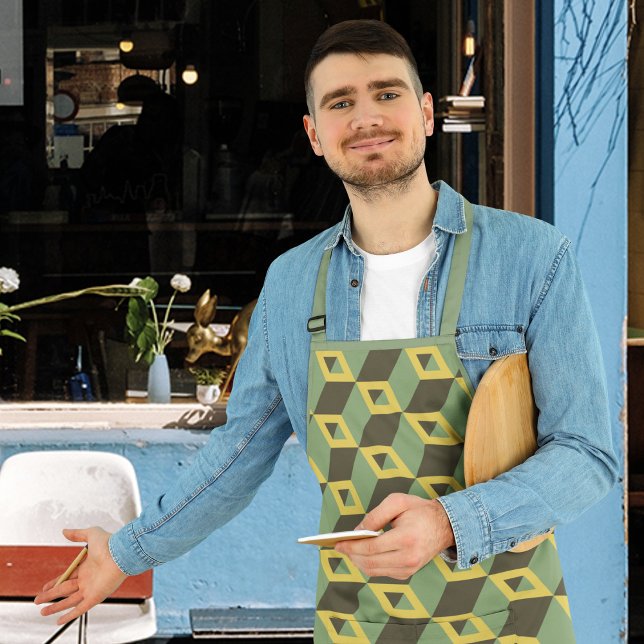 3D Illusion Squares Pattern Apron (Apron)