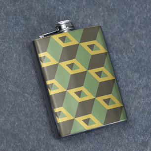 3D Illusion Squares Pattern Hip Flask