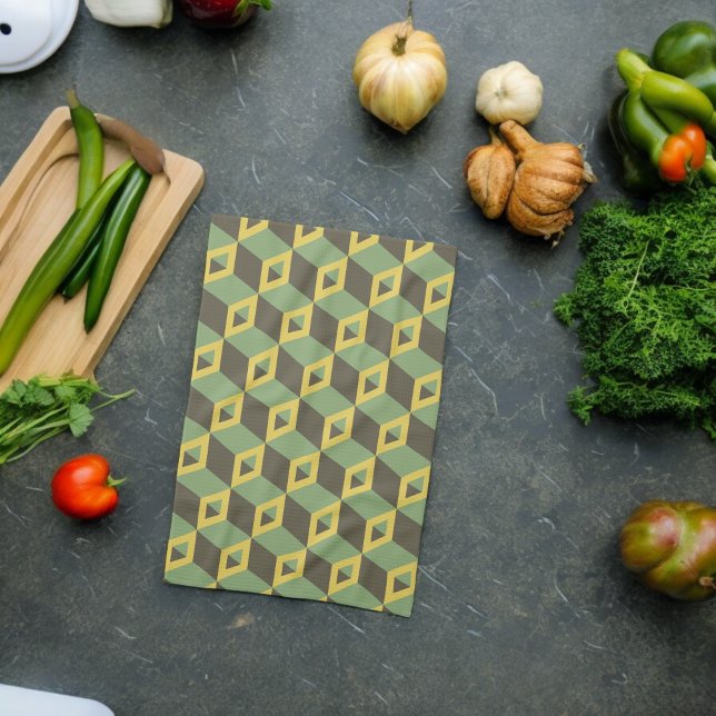 3D Illusion Squares Pattern Tea Towel (Kitchen Towel)